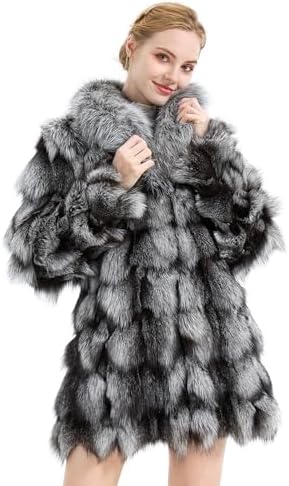 Annsirgra Women's Real Rex Rabbit Fur Coat Long Winter Jacket with